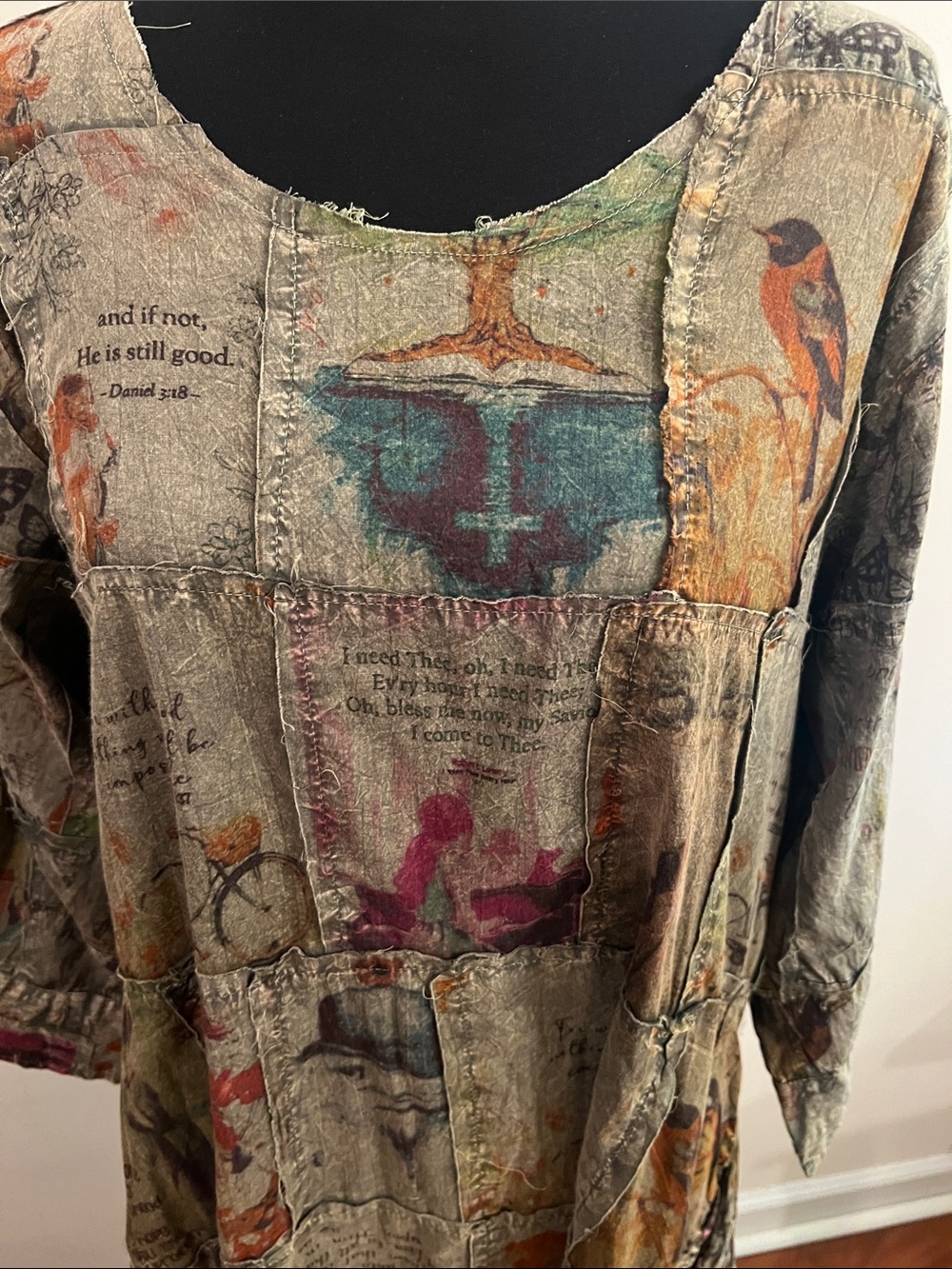 NWT Paper Lace Patchwork-Inspired Olive Multi Long Sleeve Midi Dress - Picture 2 of 11